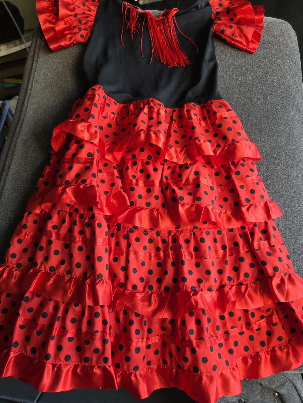Girls Red & Black Flamenco Polka Dot Costume Dress